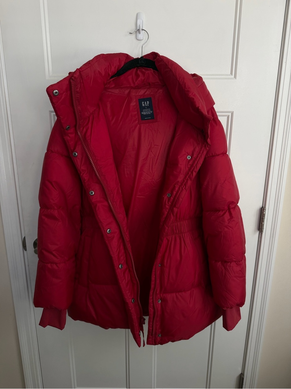 Gap Red Quilted Puffer Jacket with Removable Hood